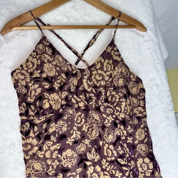 For Love & Lemons Double Slit Sleeveless Maxi Dress Purple Velvet Silk Floral S - Picture 5 of 9